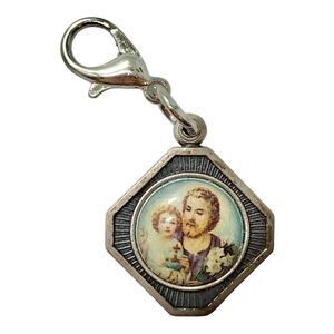 Vintage St. Joseph Medal Clip Charm Catholic Saint Baby Jesus Ovunque Proteggimi